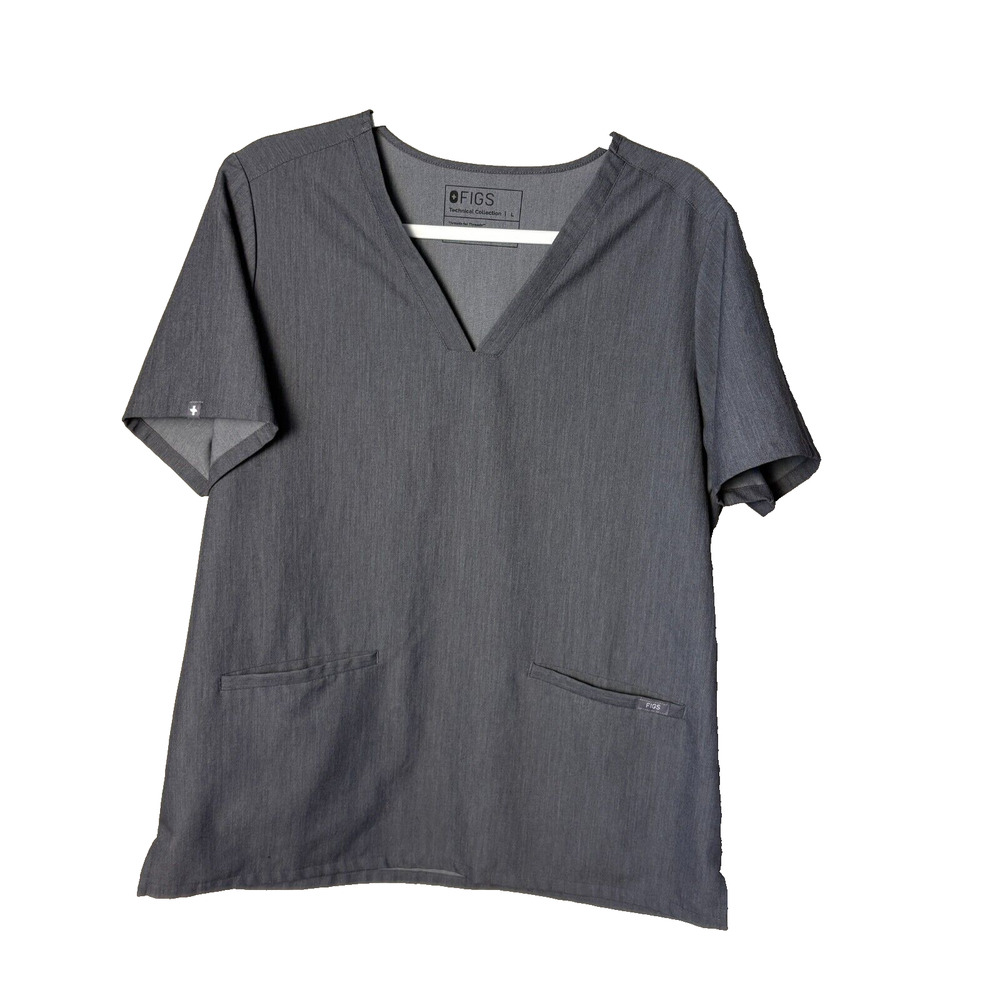 FIGS Casma Three Pocket Scrub Top Charcoal Women Size Large Technical Collection